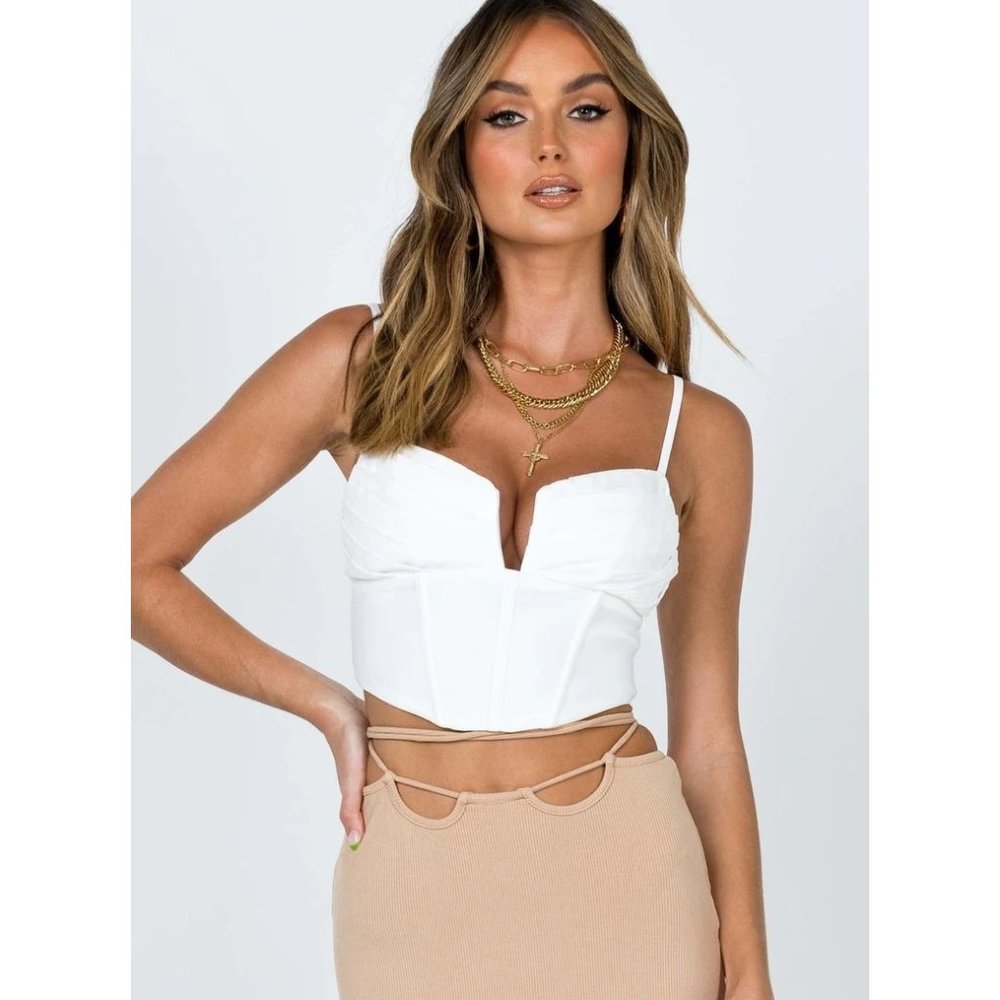 Princess Polly Jorja top white corset type style v neckline zipper back size 6